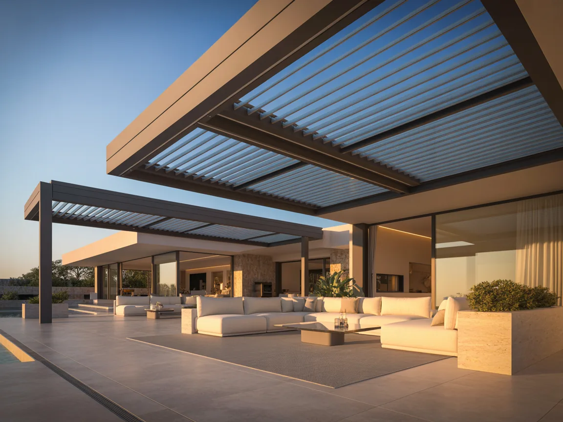 Biyoklimatik Pergola — Motorize lameller, yağmur sensörü